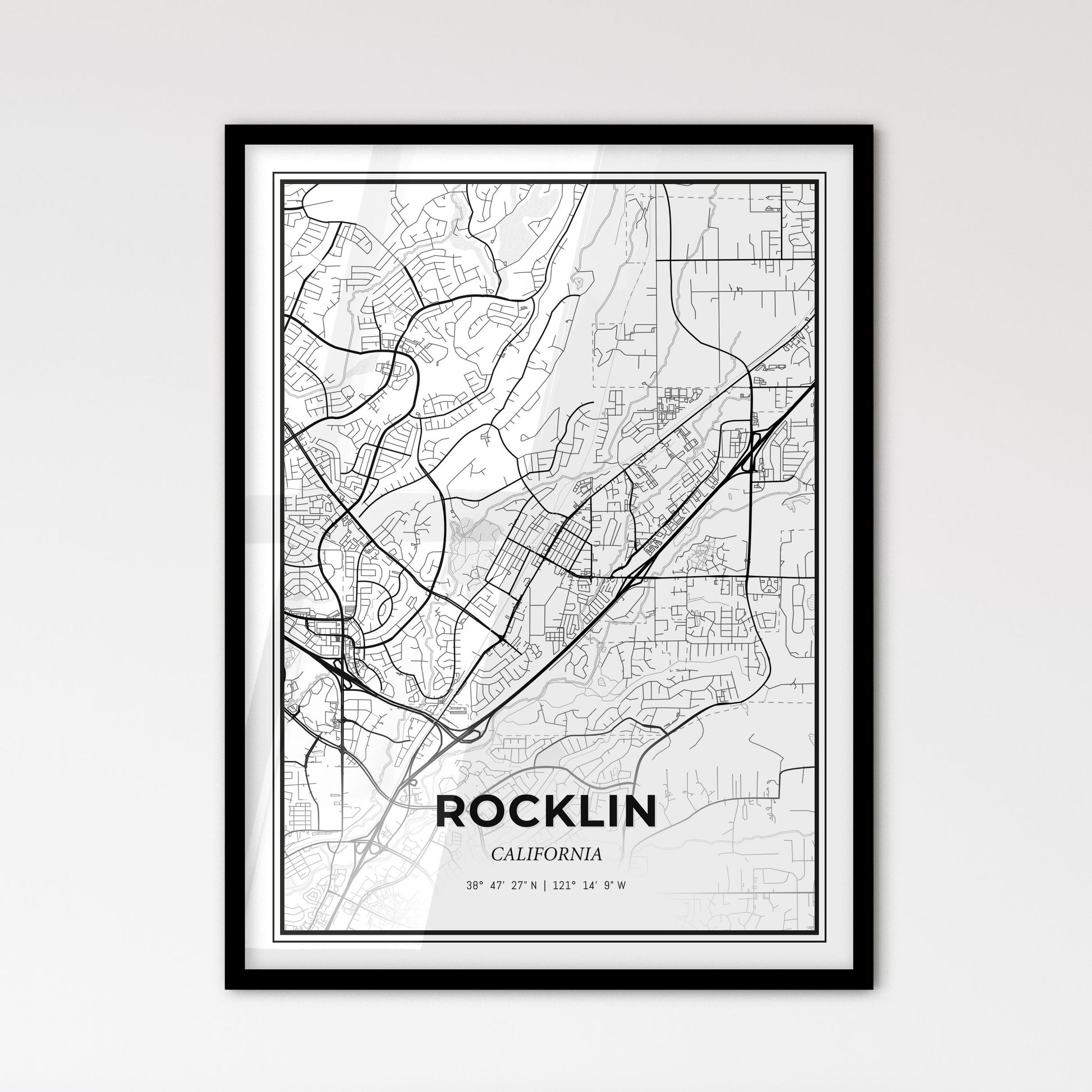 Rocklin California - Scandinavian Style City Map for Modern Home Decor