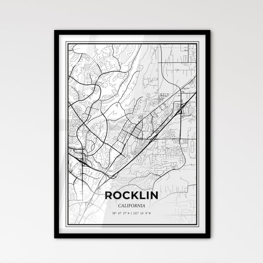 Rocklin California - Scandinavian Style City Map for Modern Home Decor