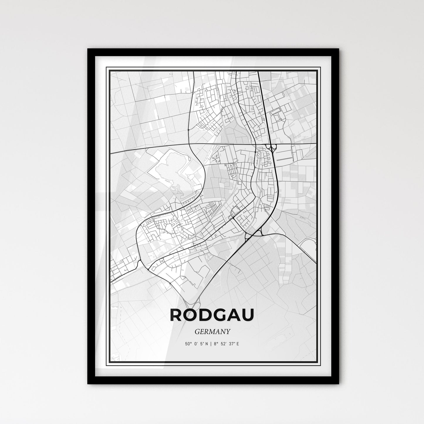 Rodgau Germany - Scandinavian Style City Map for Modern Home Decor