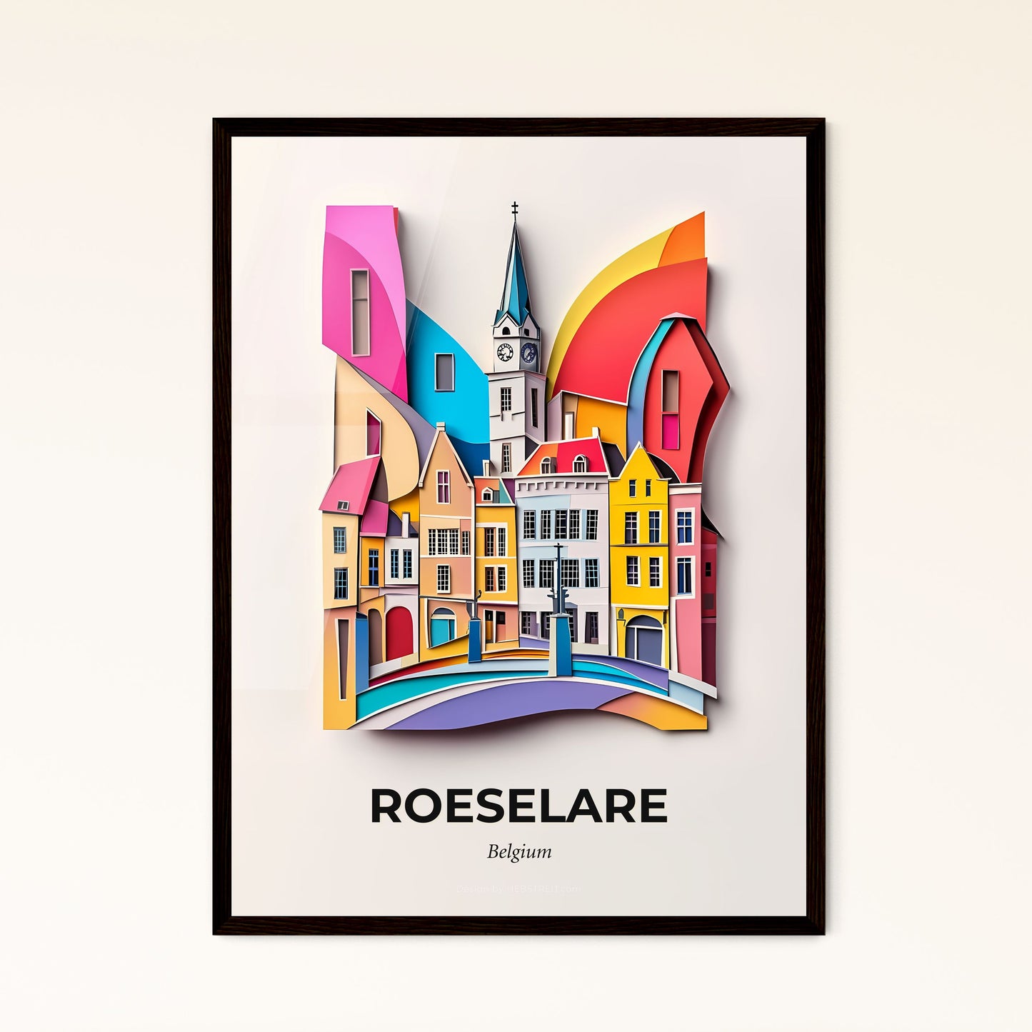 Vivid Roeselare , Belgium - a paper cut of a city with a clock tower