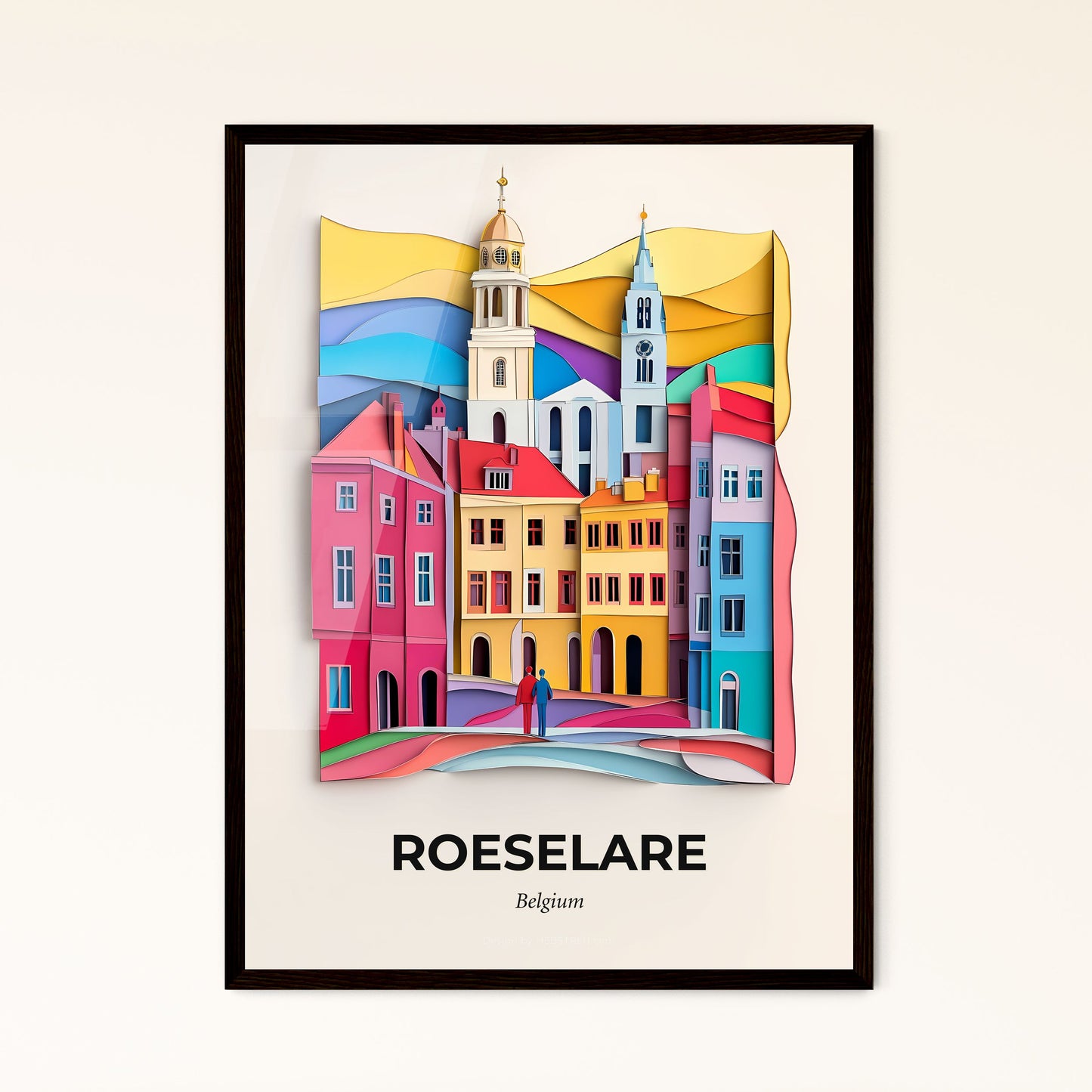 Vivid Roeselare , Belgium - a paper cut of a city with a person standing in front of it