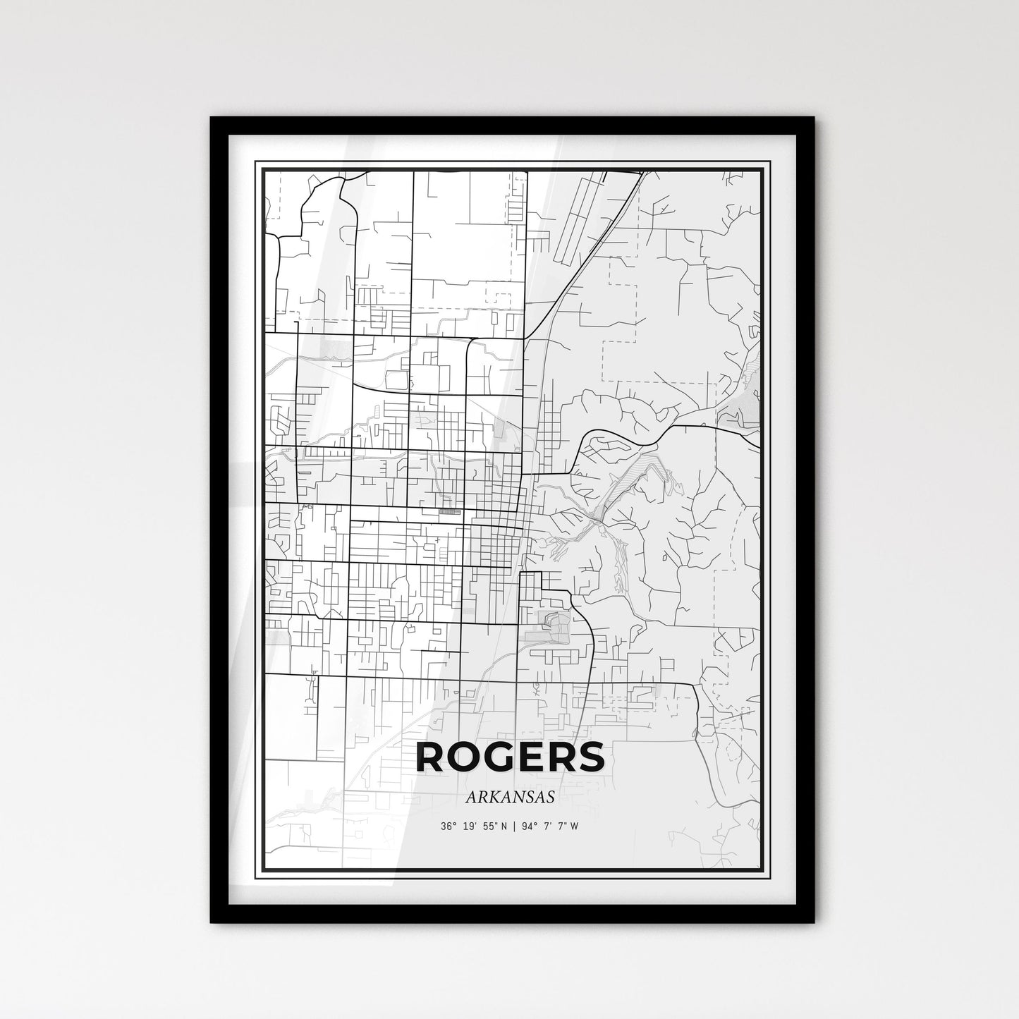 Rogers Arkansas - Scandinavian Style City Map for Modern Home Decor