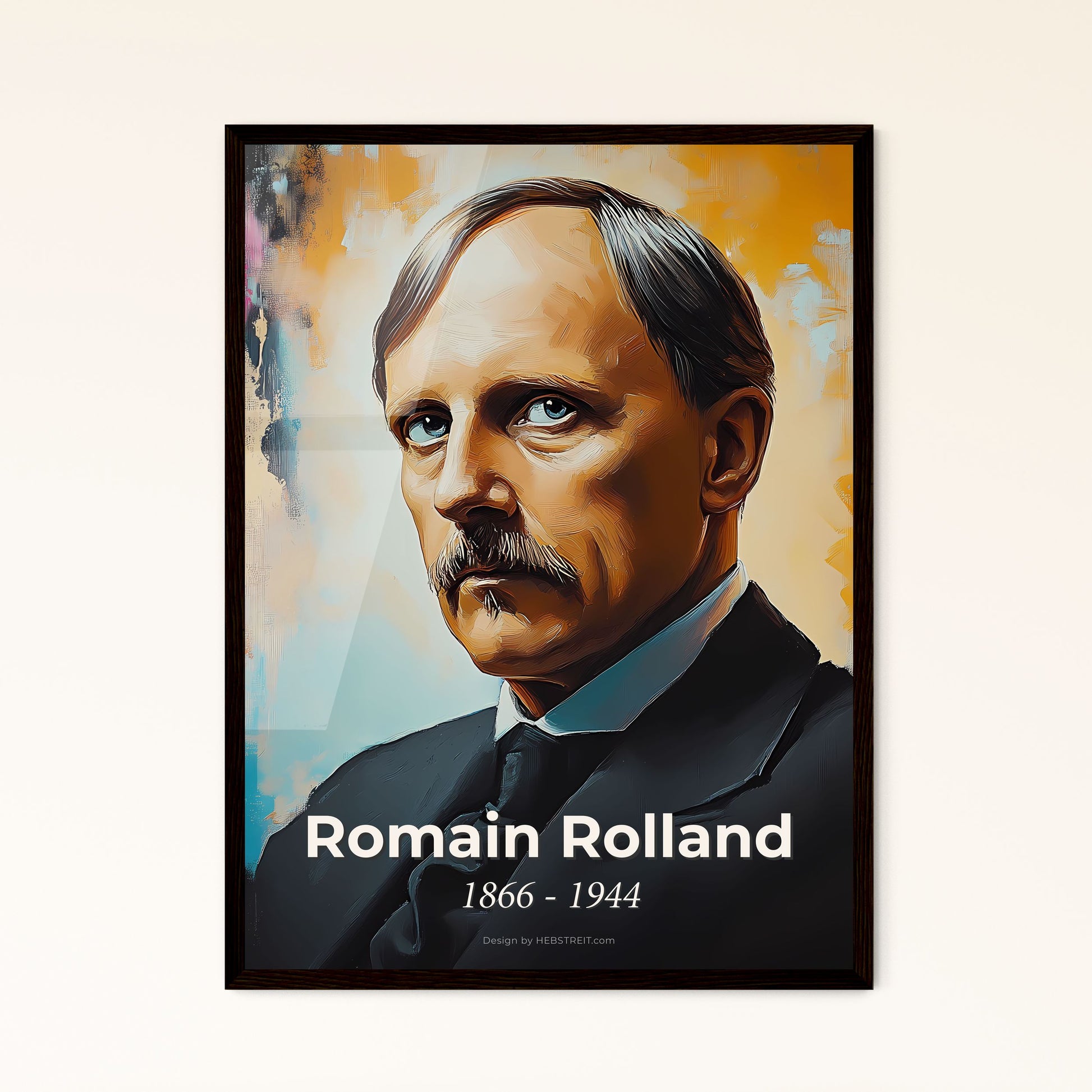 Portrait of Romain Rolland, 1866 - 1944. Impressionistic painting of a man with a mustache wearing a suit and tie.