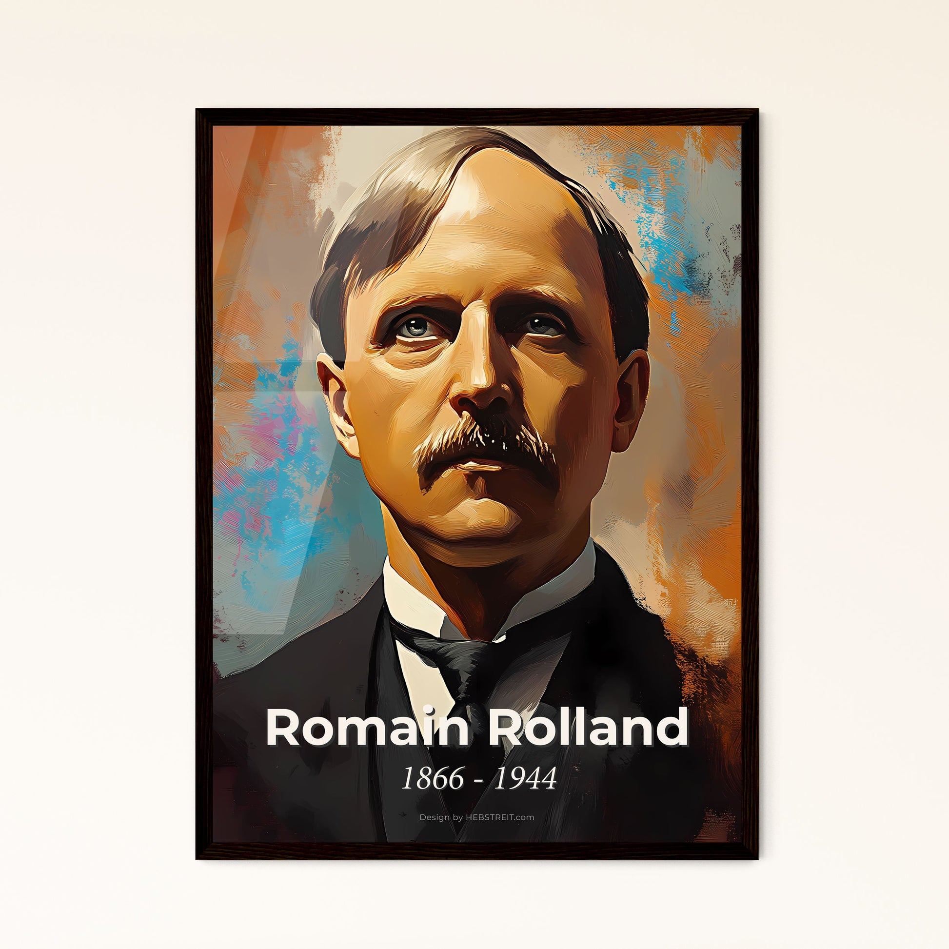 Portrait of Romain Rolland, 1866 - 1944. Impressionistic painting of a man with a mustache.