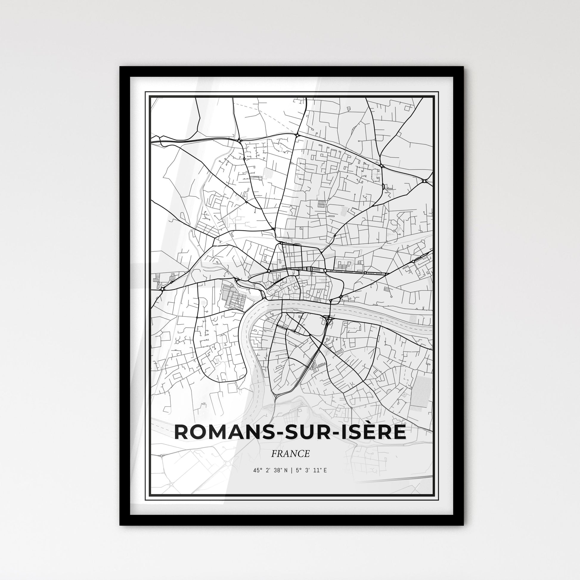 Romans-sur-Isère France - Scandinavian Style City Map for Modern Home Decor