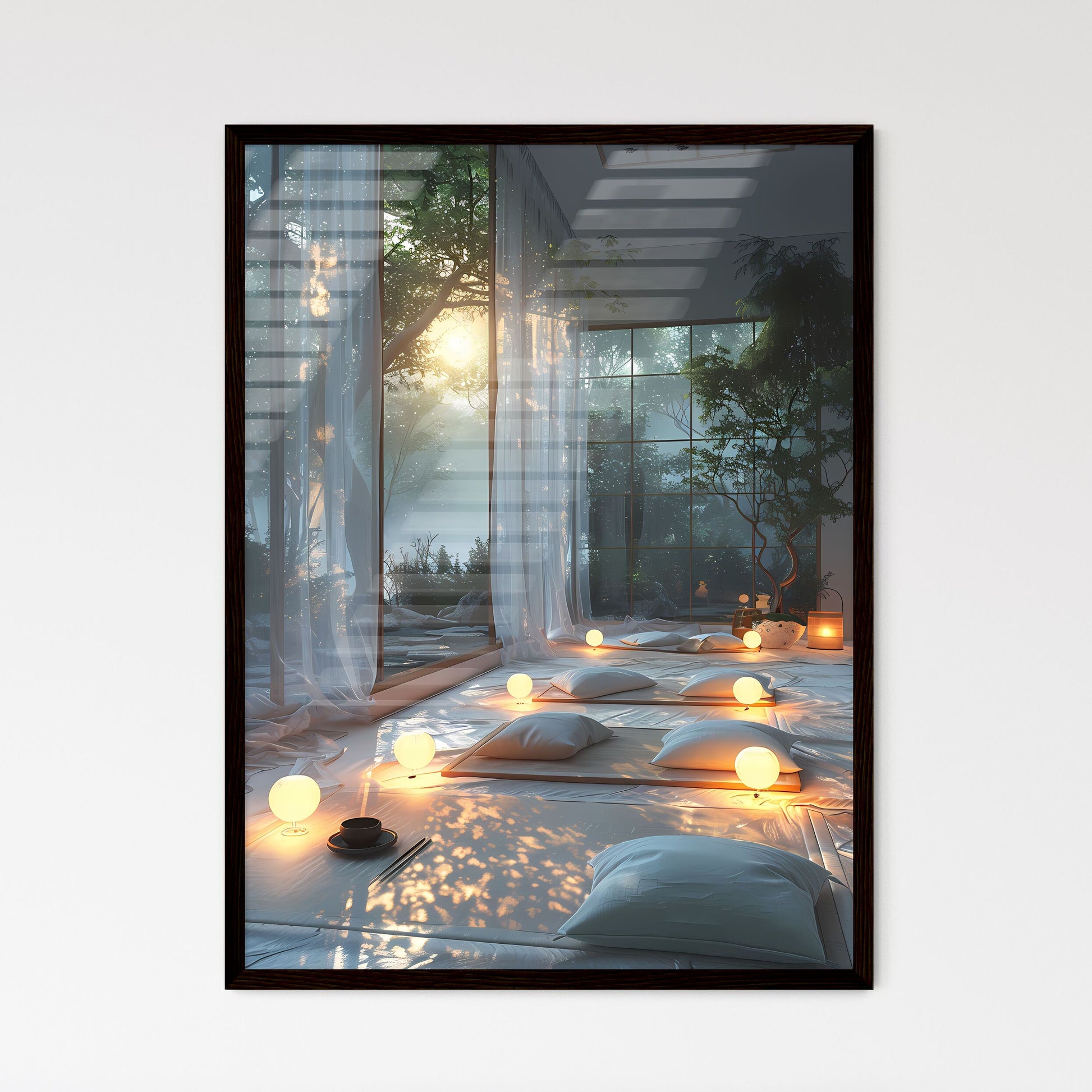 Modern Minimalist Room with Vibrant Abstract - Framed Art Print