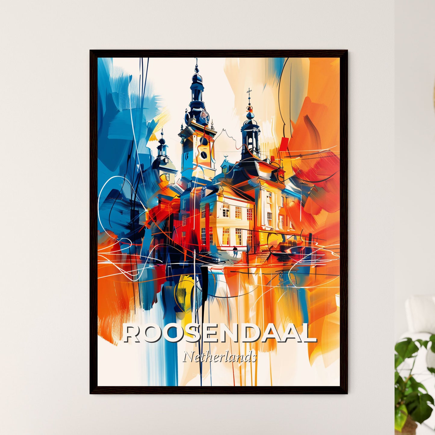 Vibrant Roosendaal, Netherlands - A Painting Of A Building With Towers And A Colorful Background