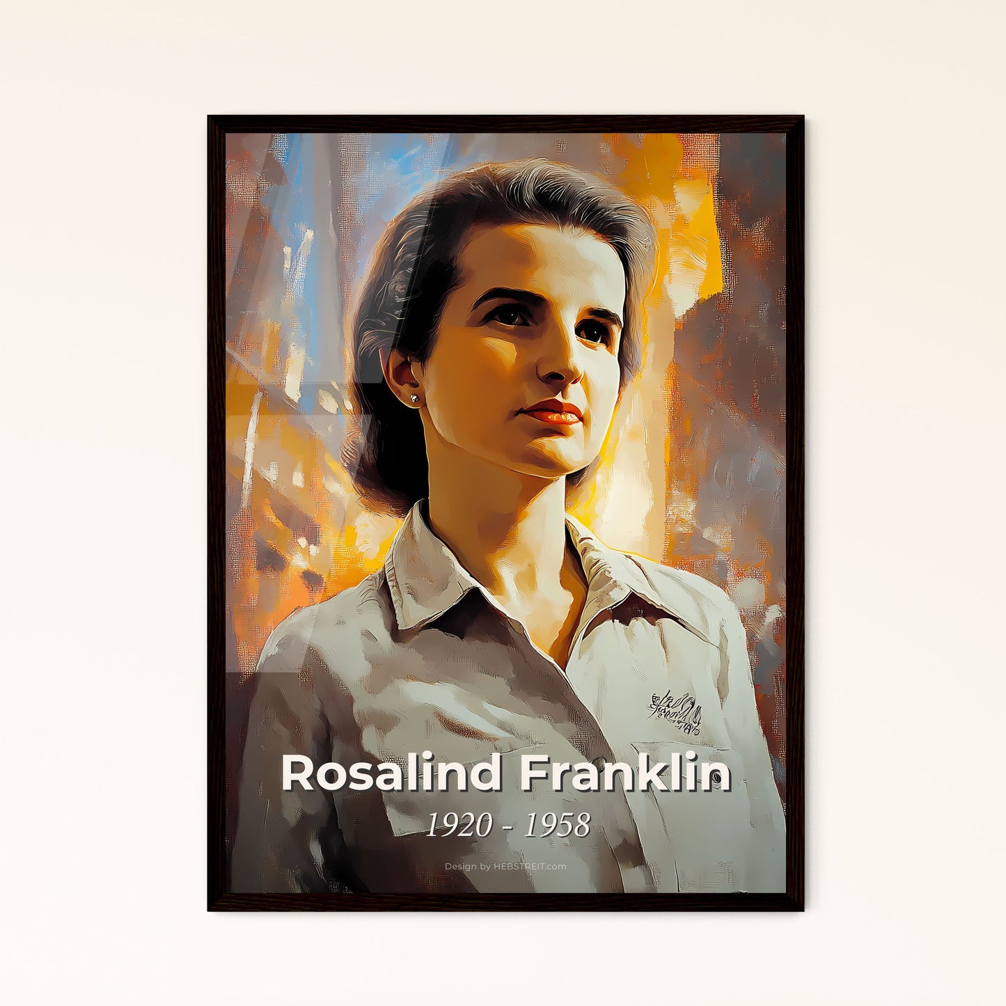 Portrait of Rosalind Franklin, 1920 - 1958. Impressionistic painting of a woman looking to the side.