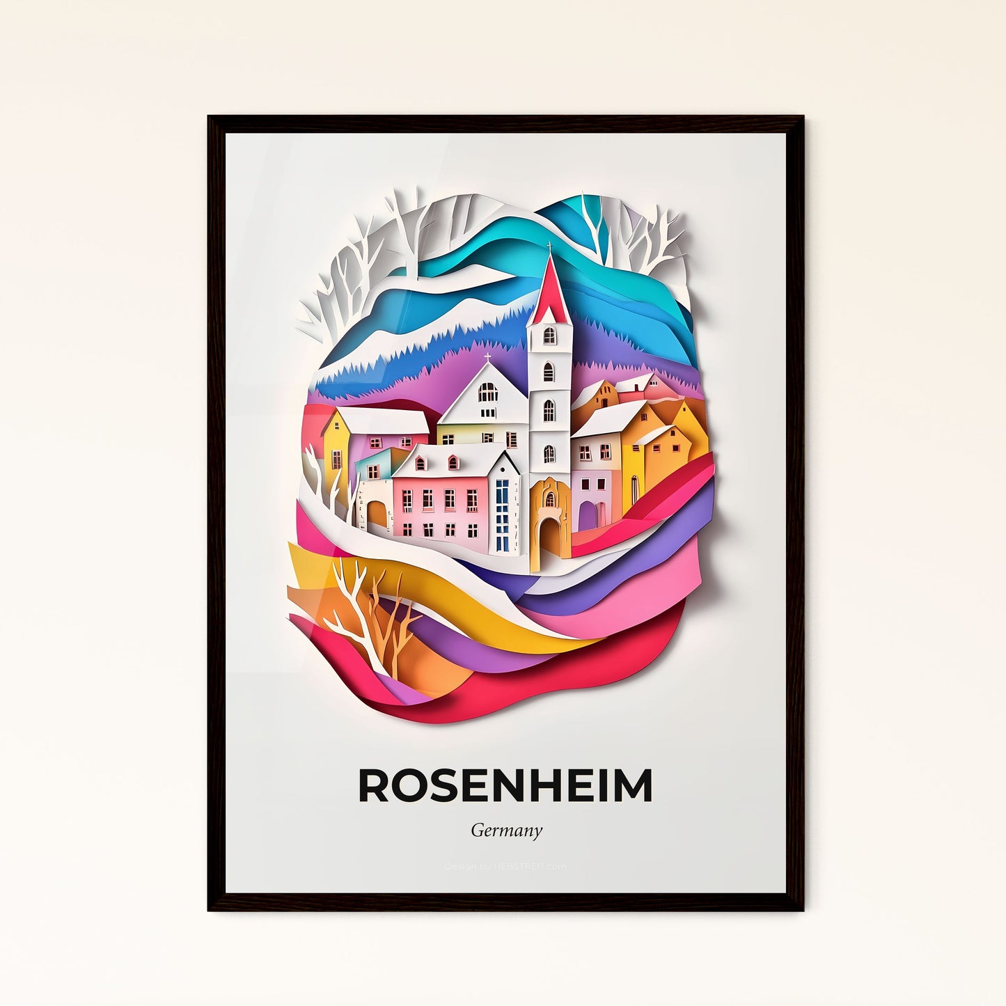 Vivid Rosenheim, Germany - a paper cut of a town with a church