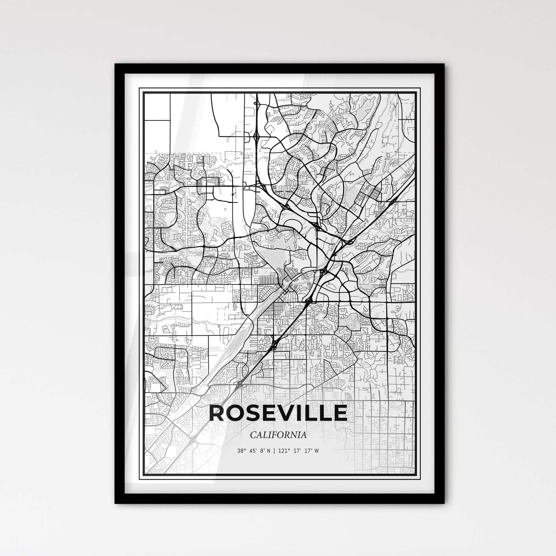 Roseville California - Scandinavian Style City Map for Modern Home Decor