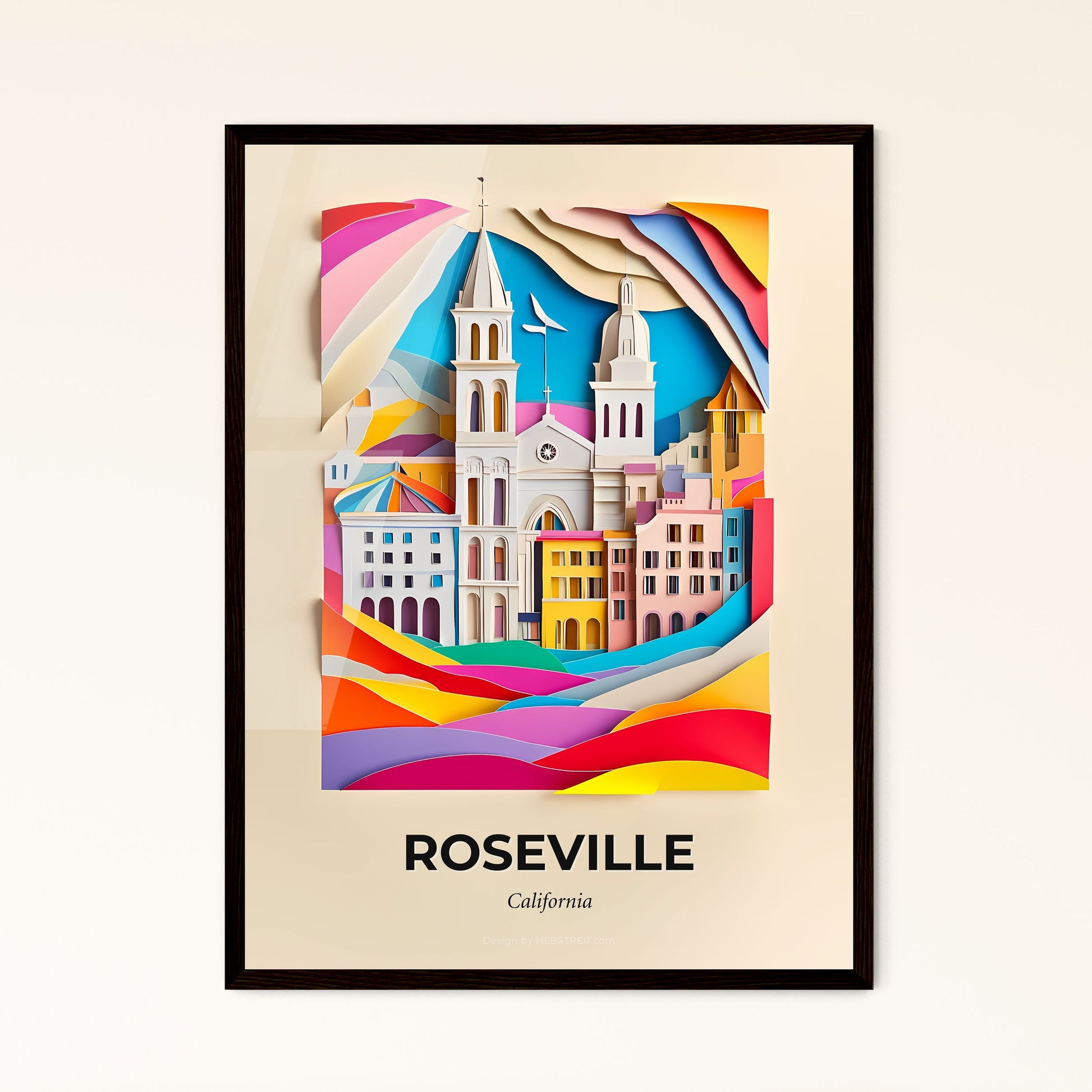 Vivid Roseville, California - a paper cut of a city with a clock tower