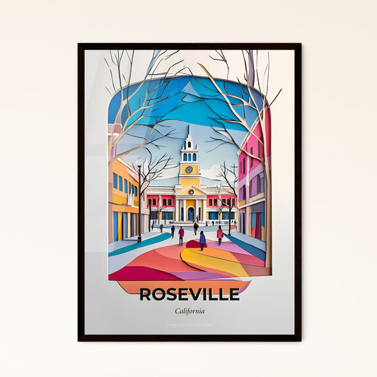 Vivid Roseville, California - a painting of a church with a clock tower