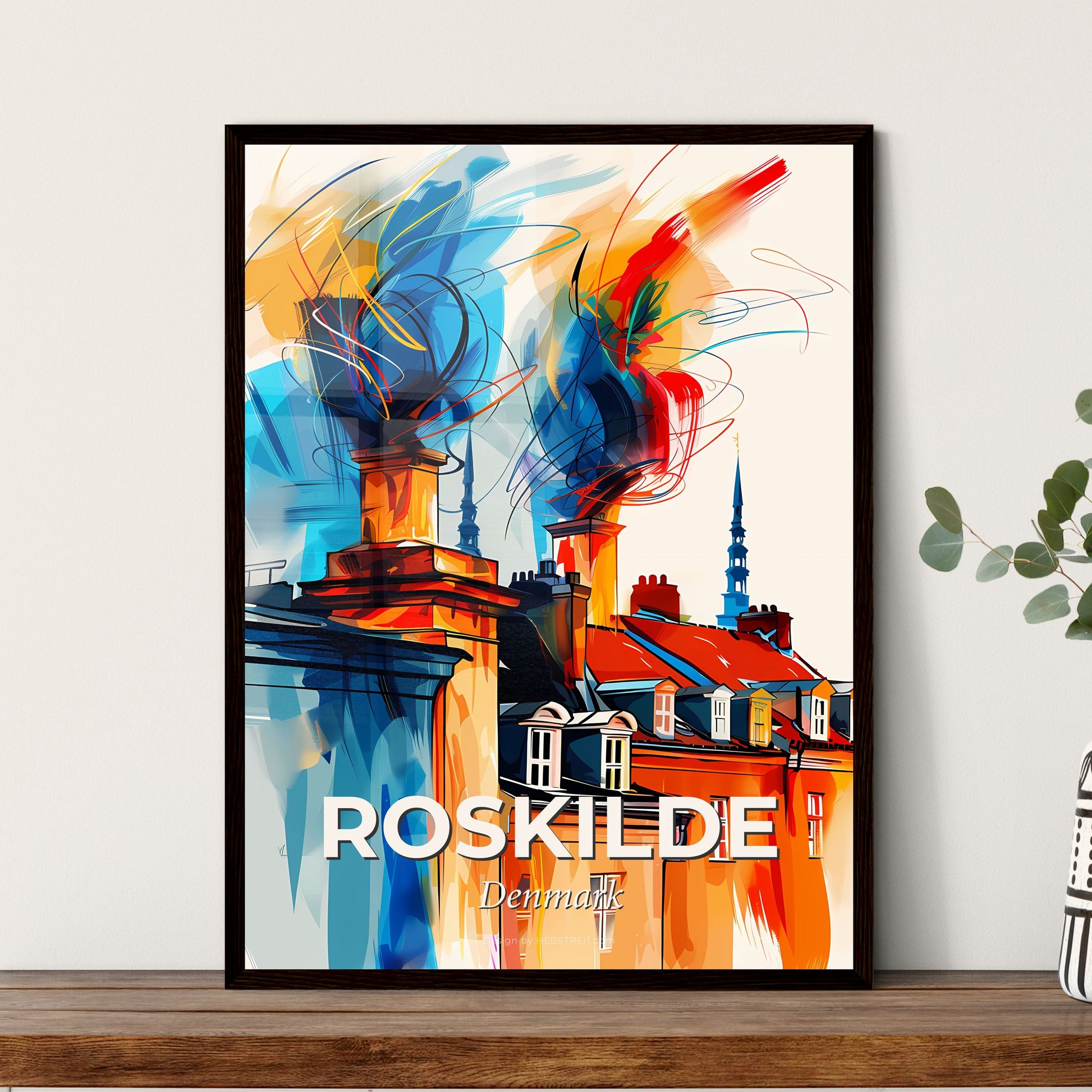 Vibrant Roskilde, Denmark - A Painting Of A Building With Smoke Coming Out Of It