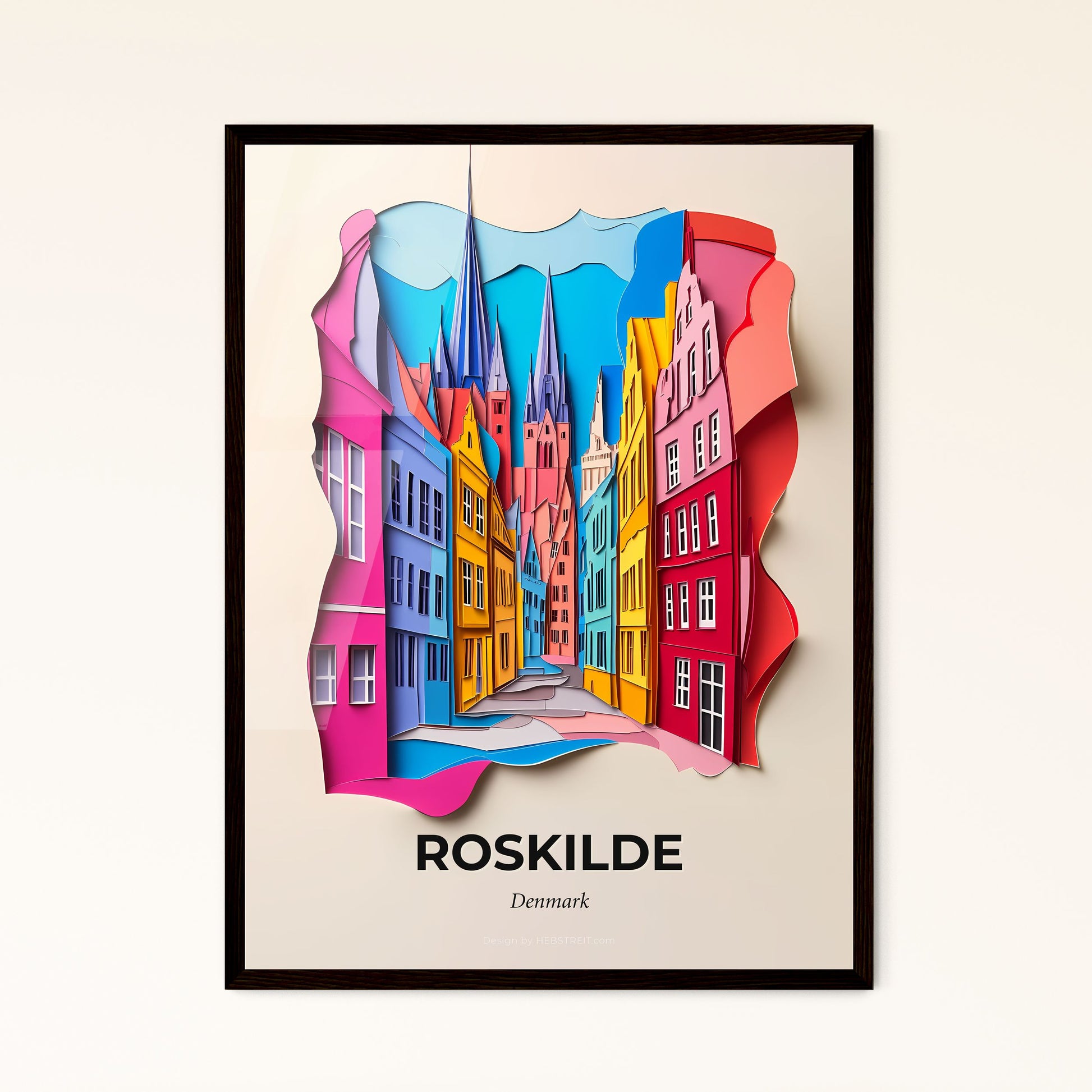 Vivid Roskilde, Denmark - a paper cut of a city with a clock on the wall