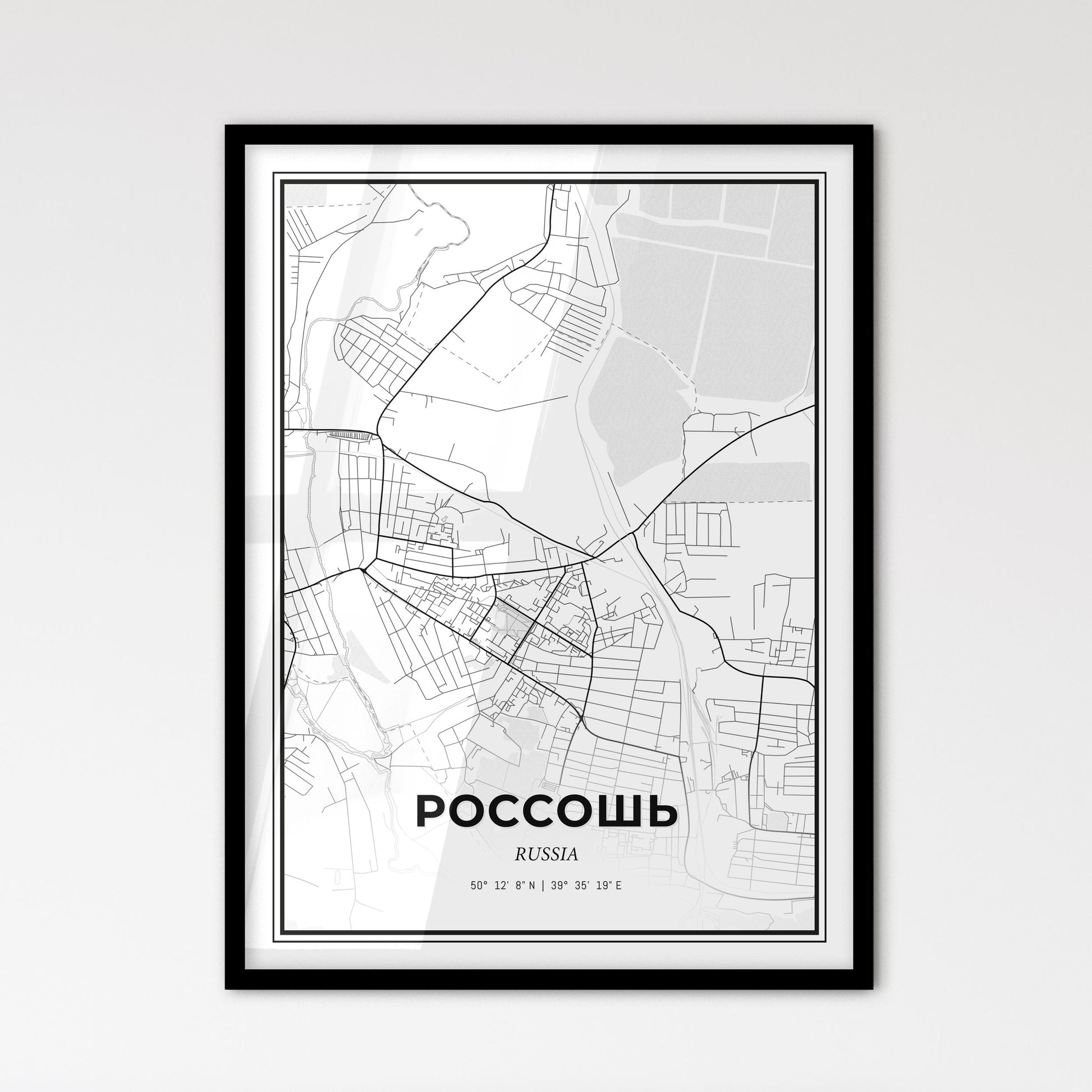 Rossosh Russia - Scandinavian Style City Map for Modern Home Decor