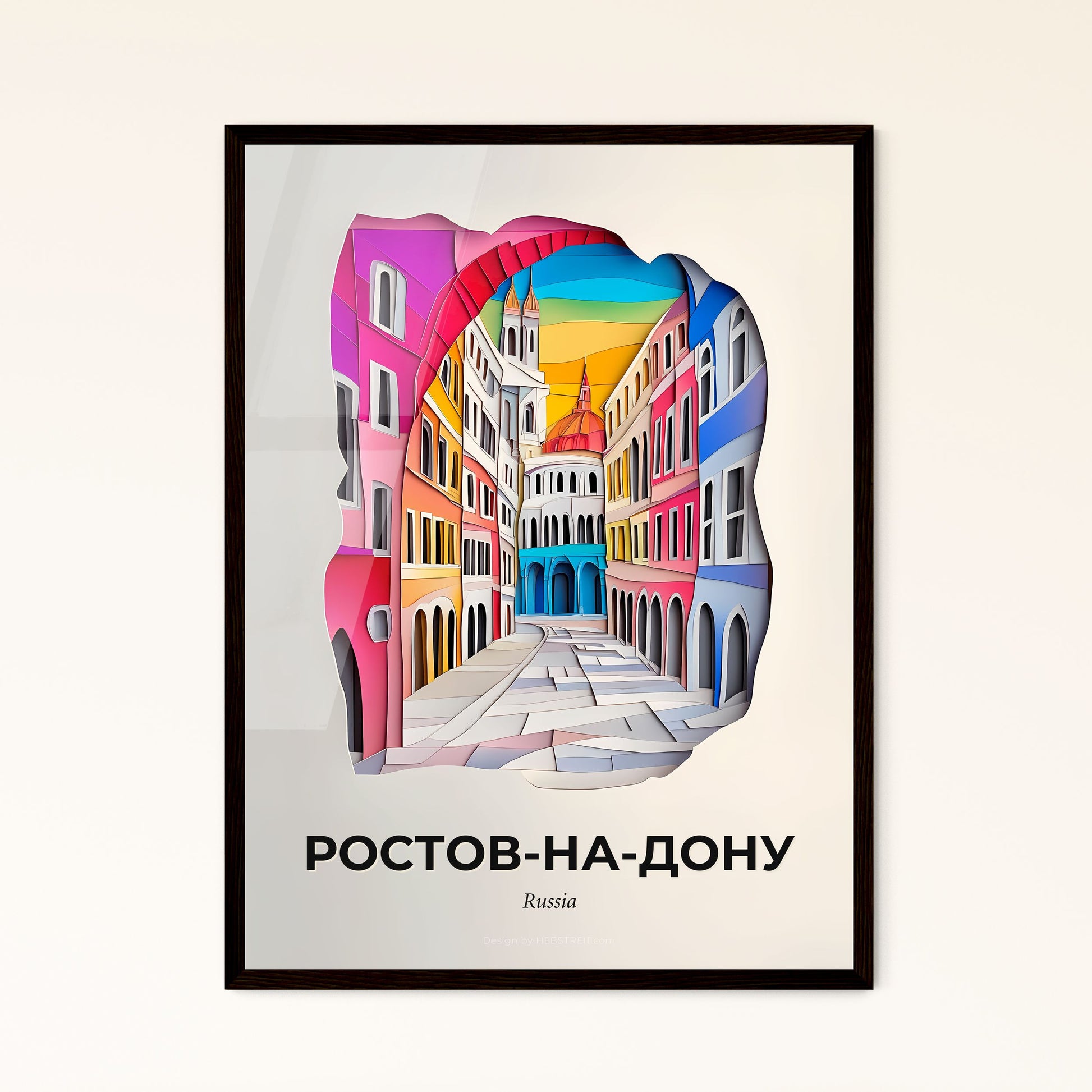 Vivid Rostov-on-Don, Russia - a paper cut of a city street with a clock tower