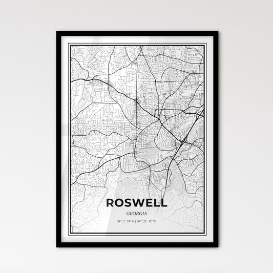 Roswell Georgia - Scandinavian Style City Map for Modern Home Decor