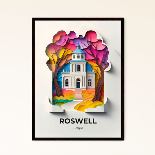 Vivid Roswell, Georgia - a paper cut of a church with trees