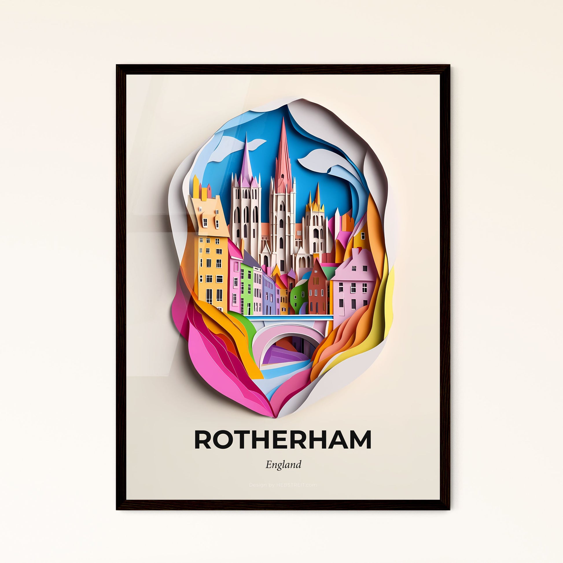 Vivid Rotherham, England - a paper cut of a city with a bridge