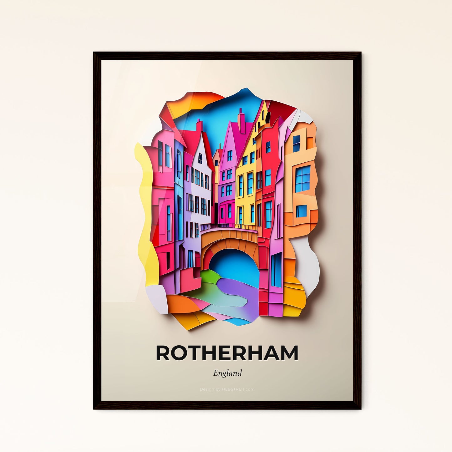 Vivid Rotherham, England - a paper cut of a city with a bridge