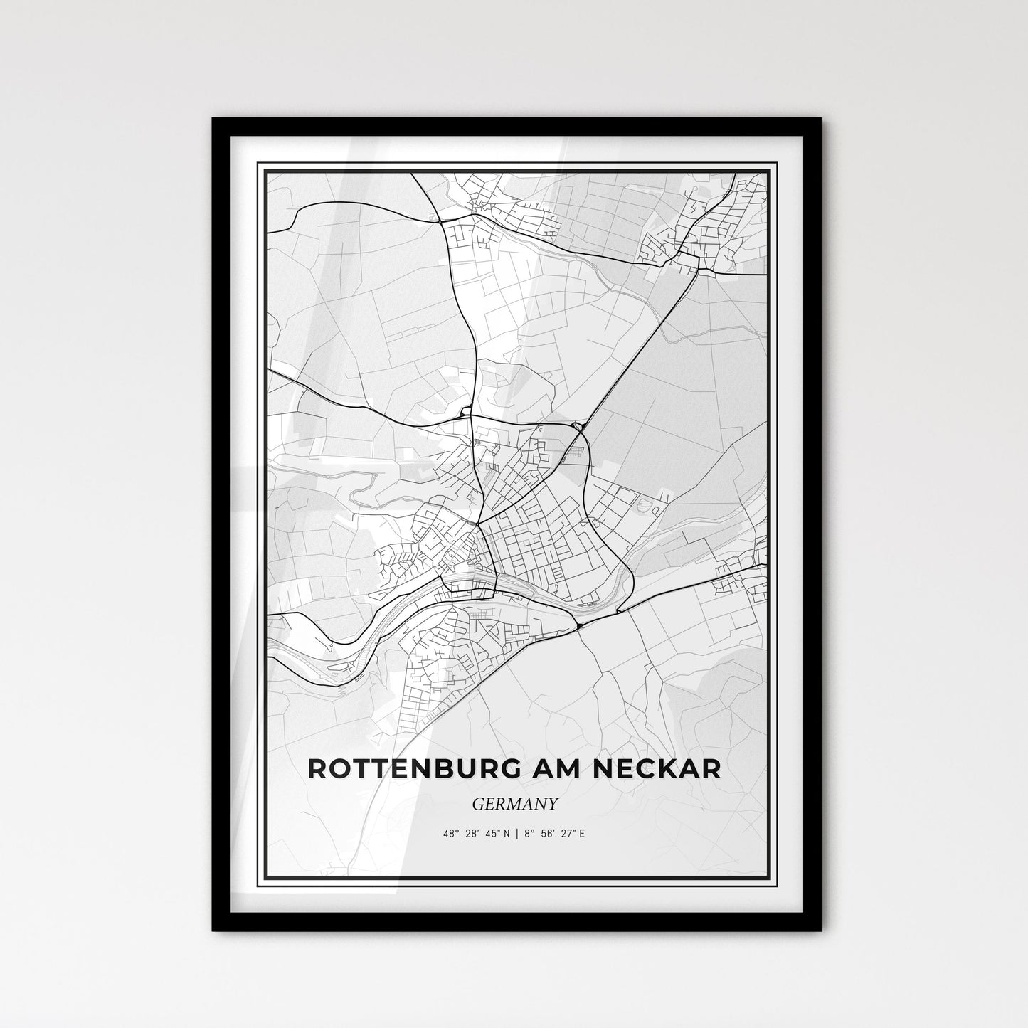 Rottenburg am Neckar Germany - Scandinavian Style City Map for Modern Home Decor