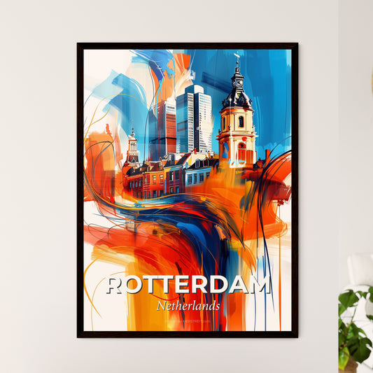 Vibrant Rotterdam, Netherlands - A Painting Of A Building With A Tower And A Church