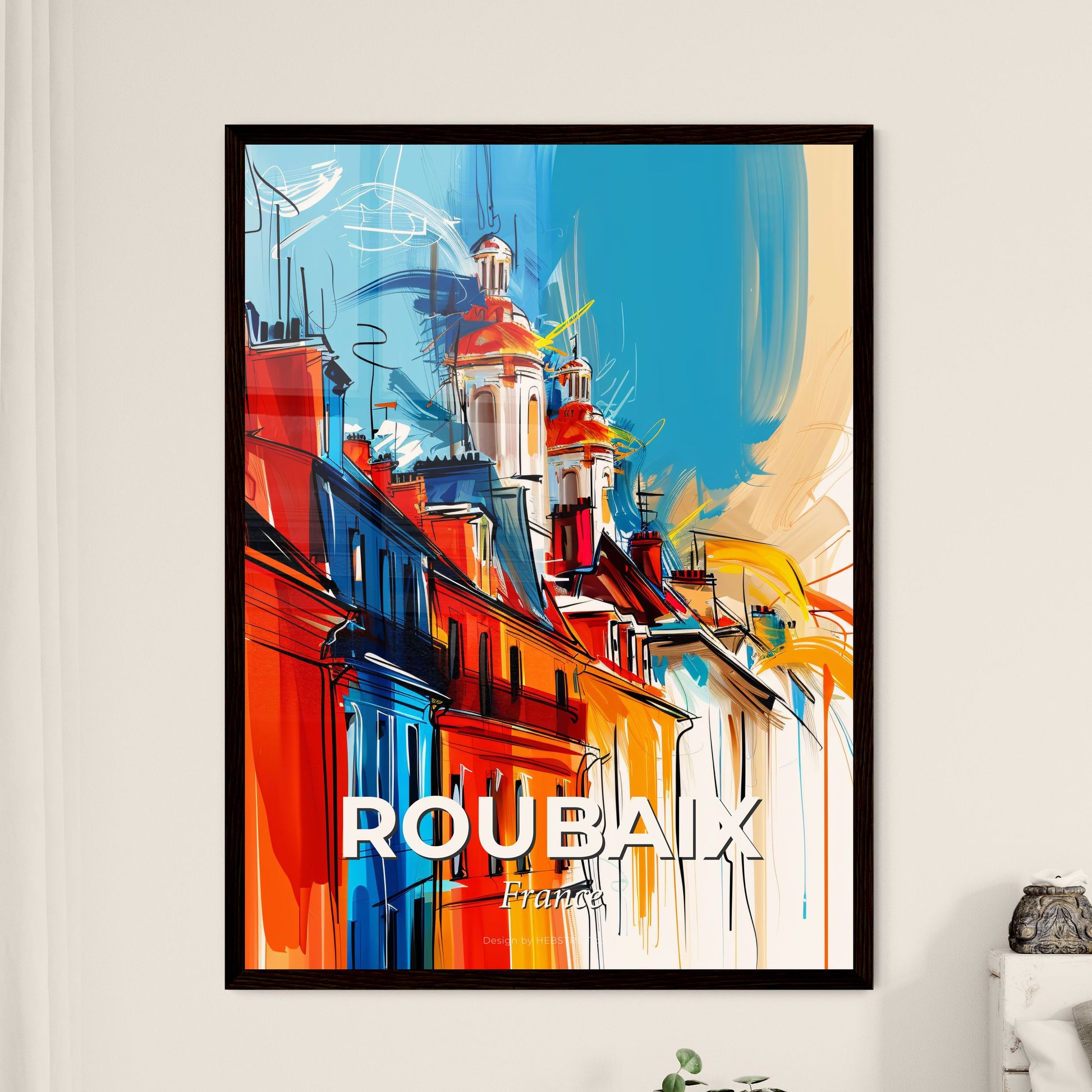 Vibrant Roubaix, France - A Painting Of Buildings And Towers