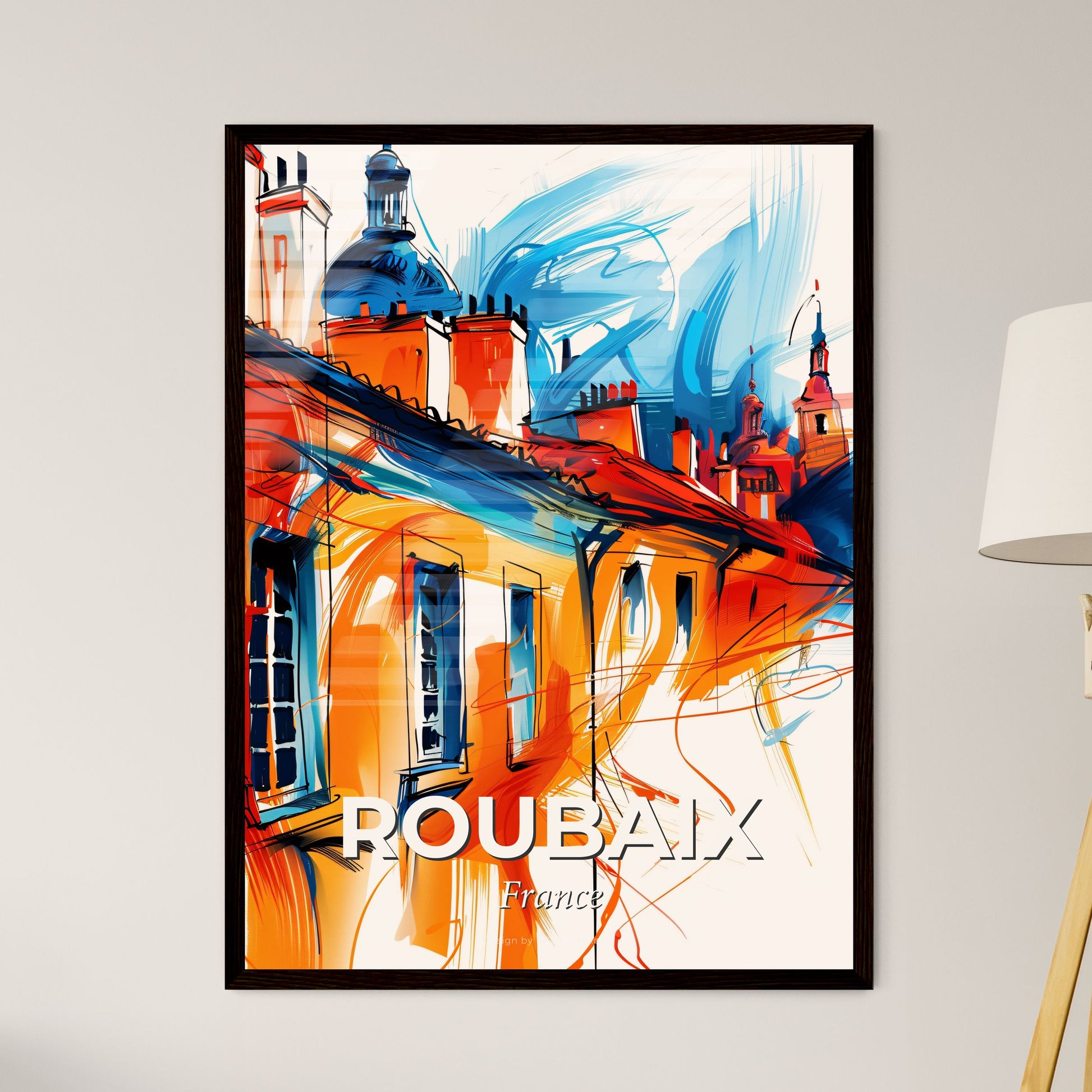 Vibrant Roubaix, France - A Painting Of A Building With A Roof And Towers