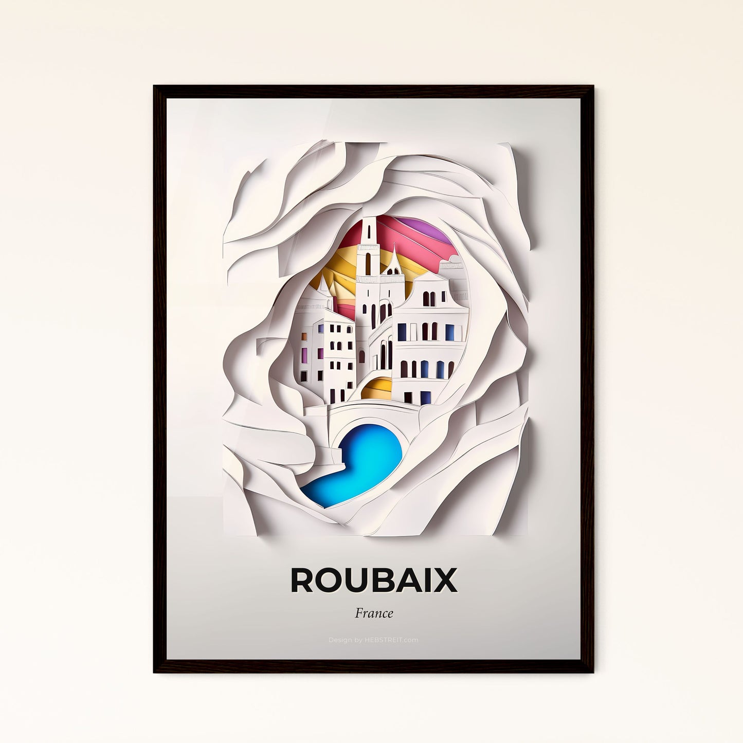 Vivid Roubaix, France - a paper cut of a city with a river