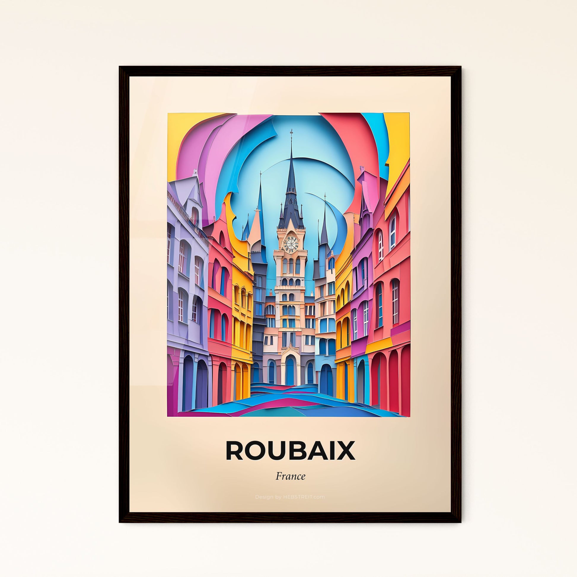 Vivid Roubaix, France - a colorful city with a clock tower in the middle