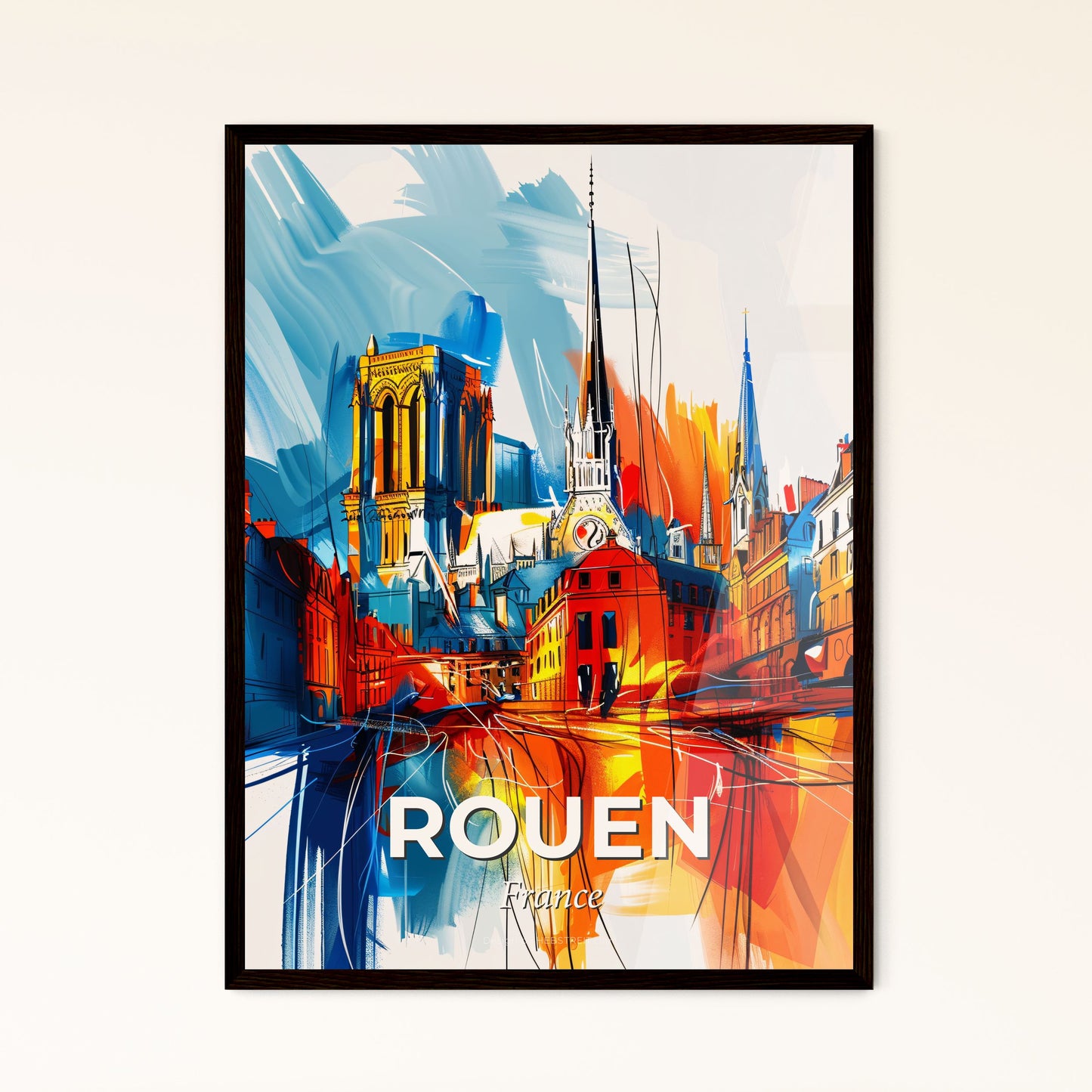 Vibrant Rouen, France - A Colorful Cityscape With A Clock Tower