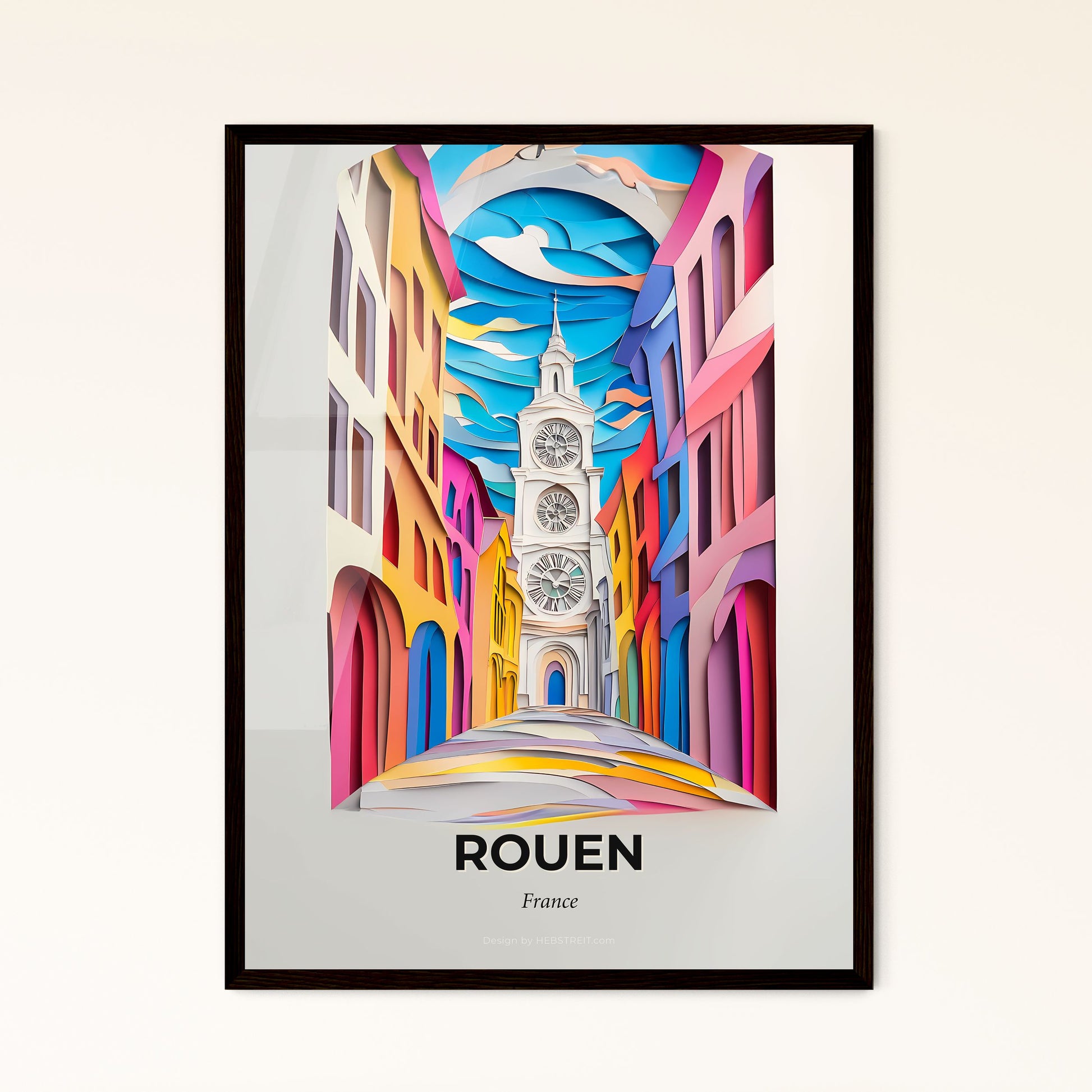 Vivid Rouen, France - a painting of a clock tower in a city