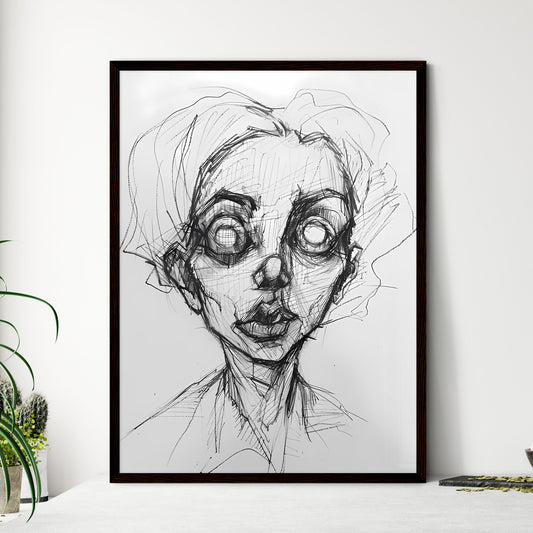 Artful Graphite Sketch of an Intriguing Fema - Framed Art Print