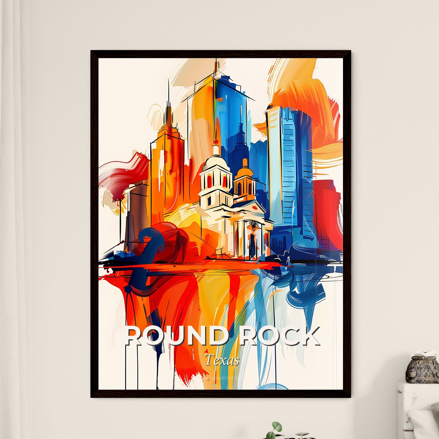 Vibrant Round Rock, Texas - A Colorful Cityscape With Buildings And A White Background