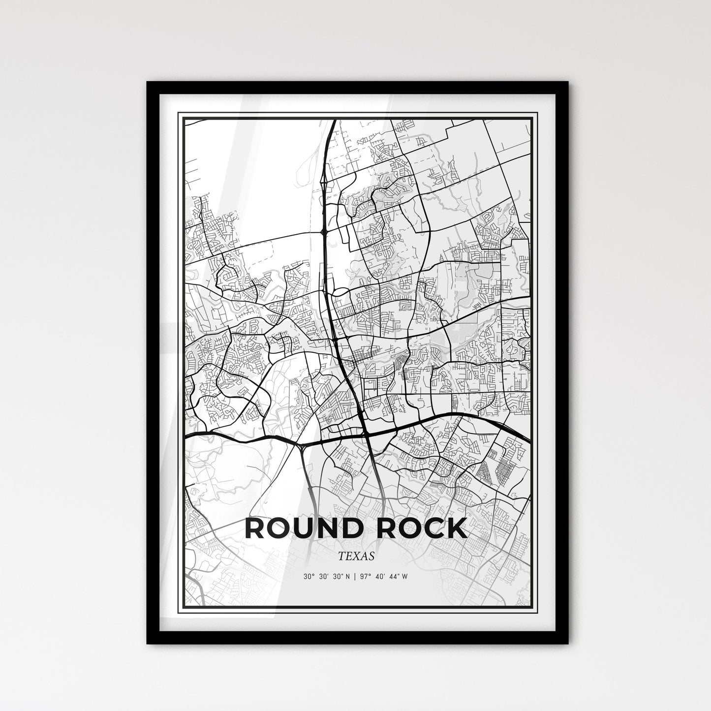 Round Rock Texas - Scandinavian Style City Map for Modern Home Decor