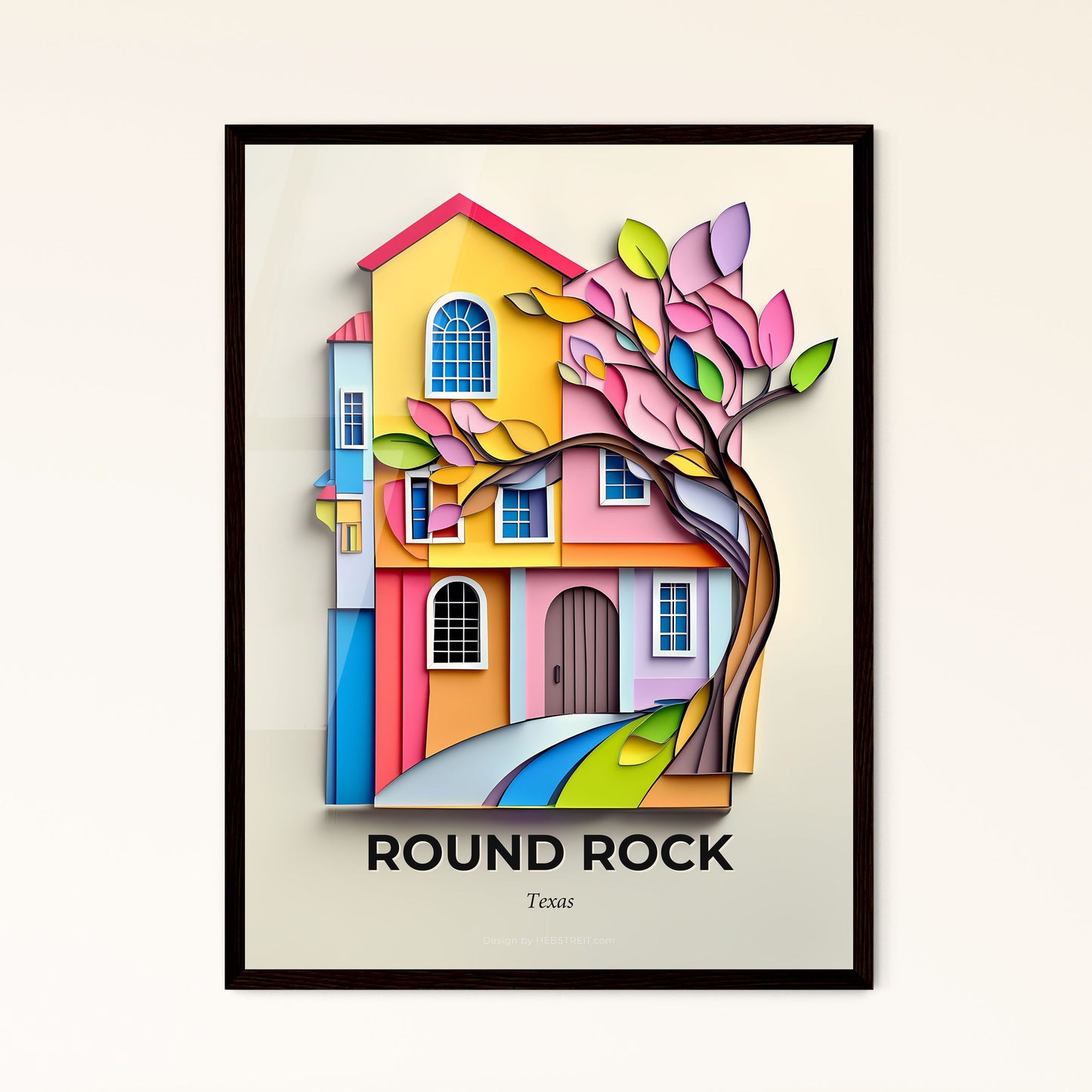 Vivid Round Rock, Texas - a paper cut of a house with a tree