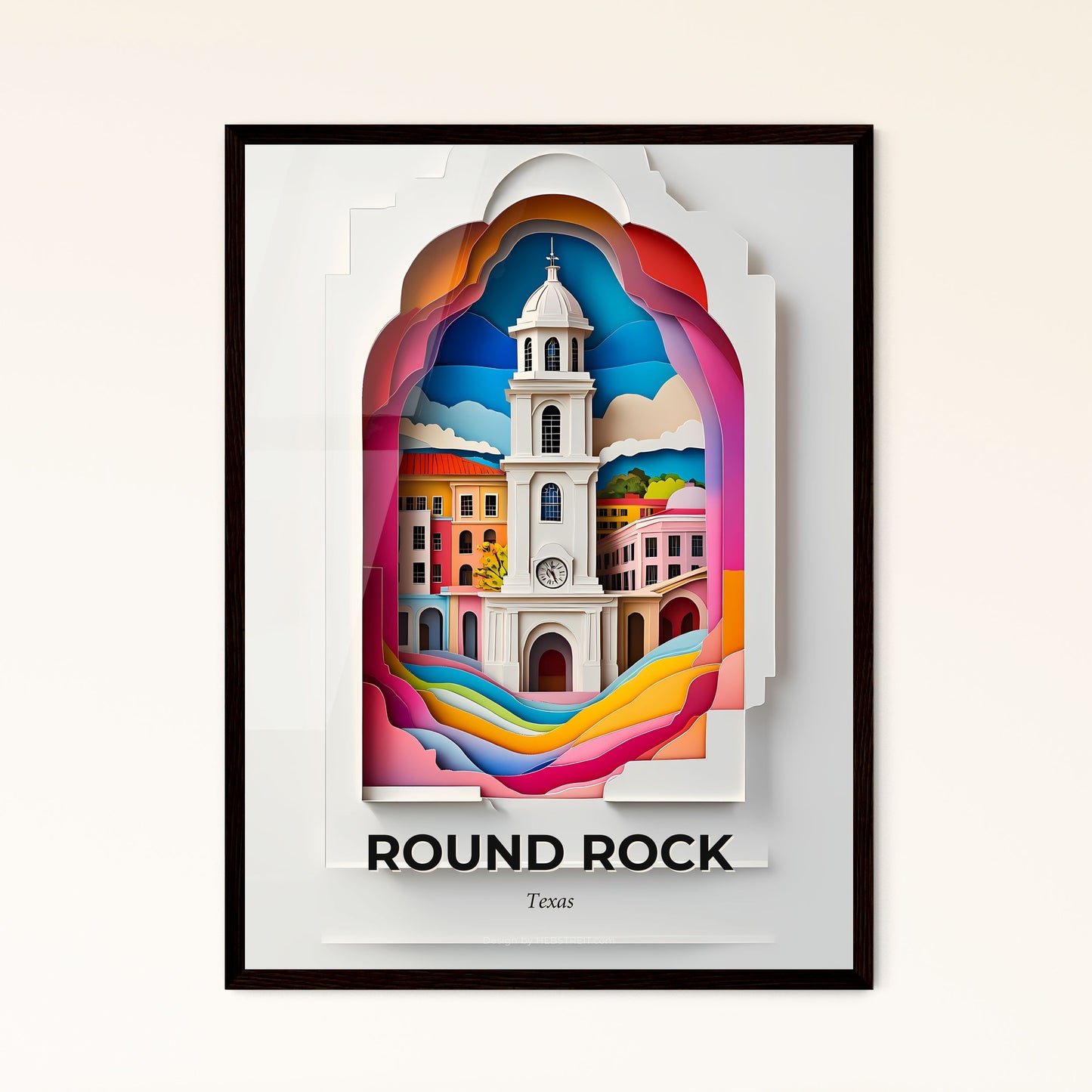 Vivid Round Rock, Texas - a paper cut of a church with a clock tower