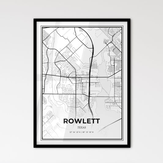 Rowlett Texas - Scandinavian Style City Map for Modern Home Decor