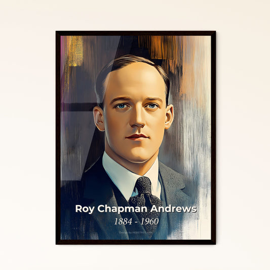 Portrait of Roy Chapman Andrews, 1884 - 1960. Impressionistic painting of a man in a suit.