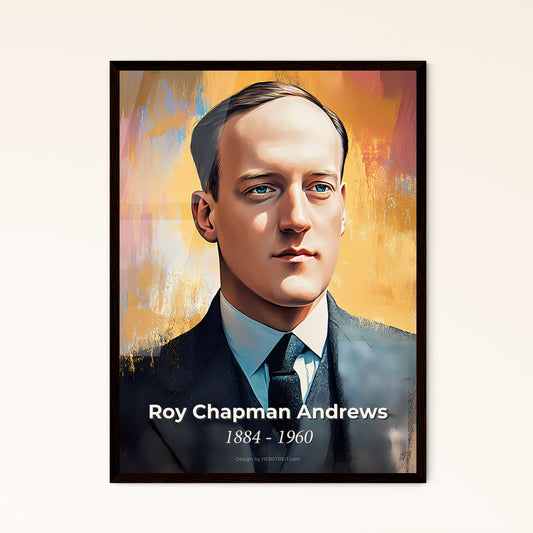 Portrait of Roy Chapman Andrews, 1884 - 1960. Impressionistic painting of a man in a suit.