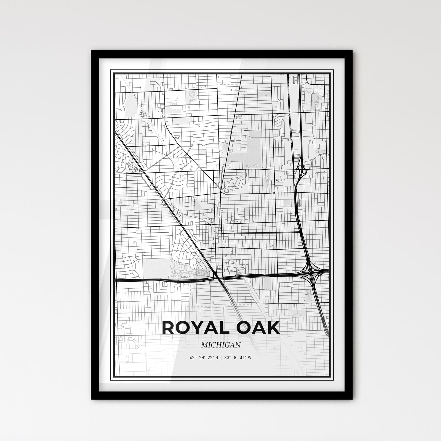 Royal Oak Michigan - Scandinavian Style City Map for Modern Home Decor