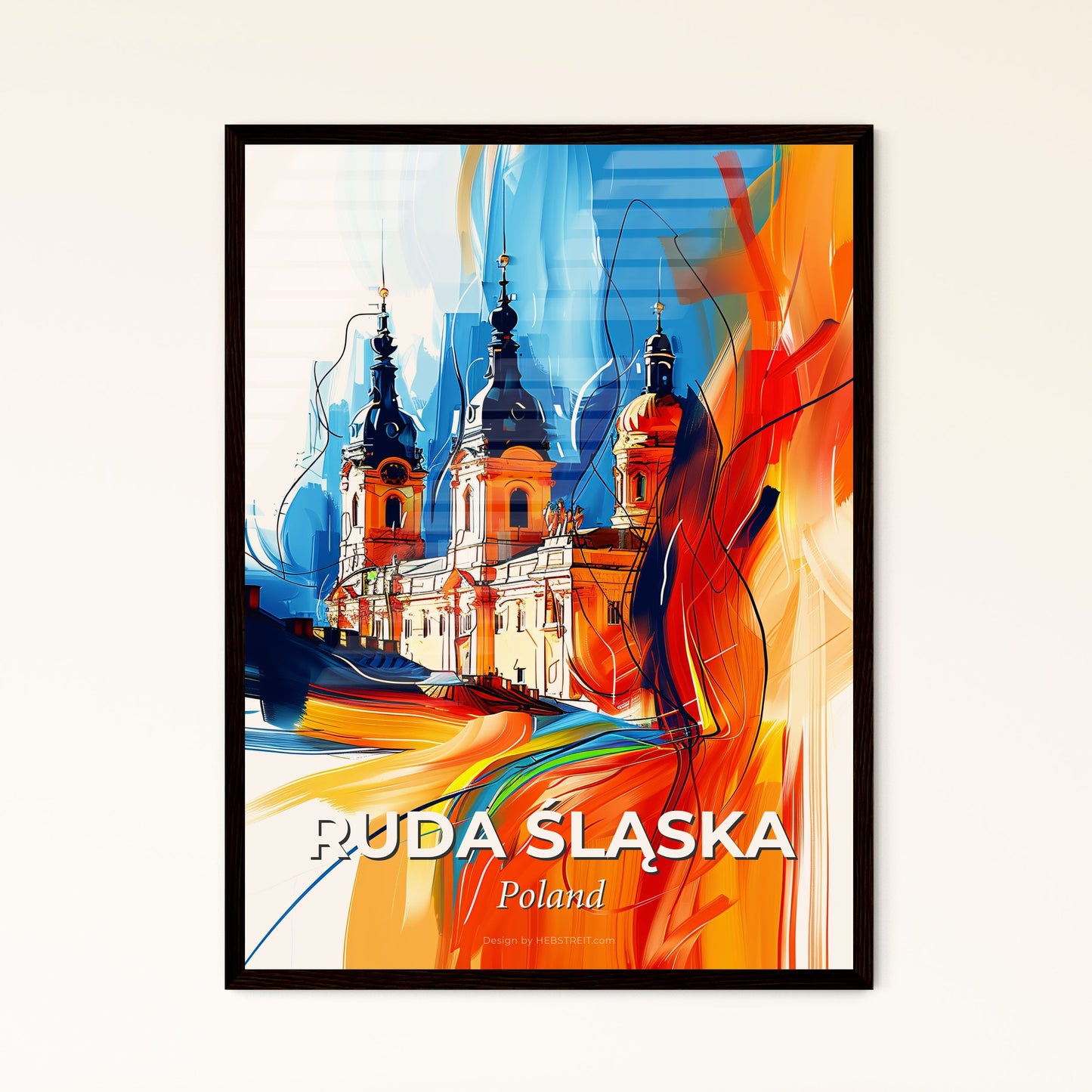 Vibrant Ruda Śląska, Poland - A Painting Of A Building With Towers And A Colorful Background