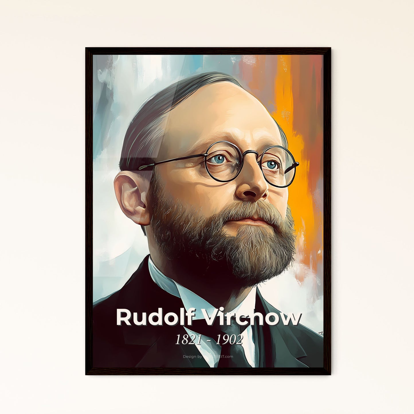 Portrait of Rudolf Virchow, 1821 - 1902. Impressionistic painting of a man in a suit and tie.