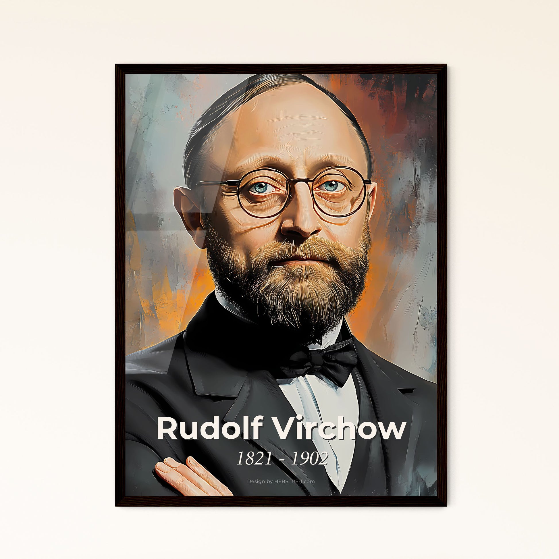 Portrait of Rudolf Virchow, 1821 - 1902. Impressionistic painting of a man with glasses and a beard.