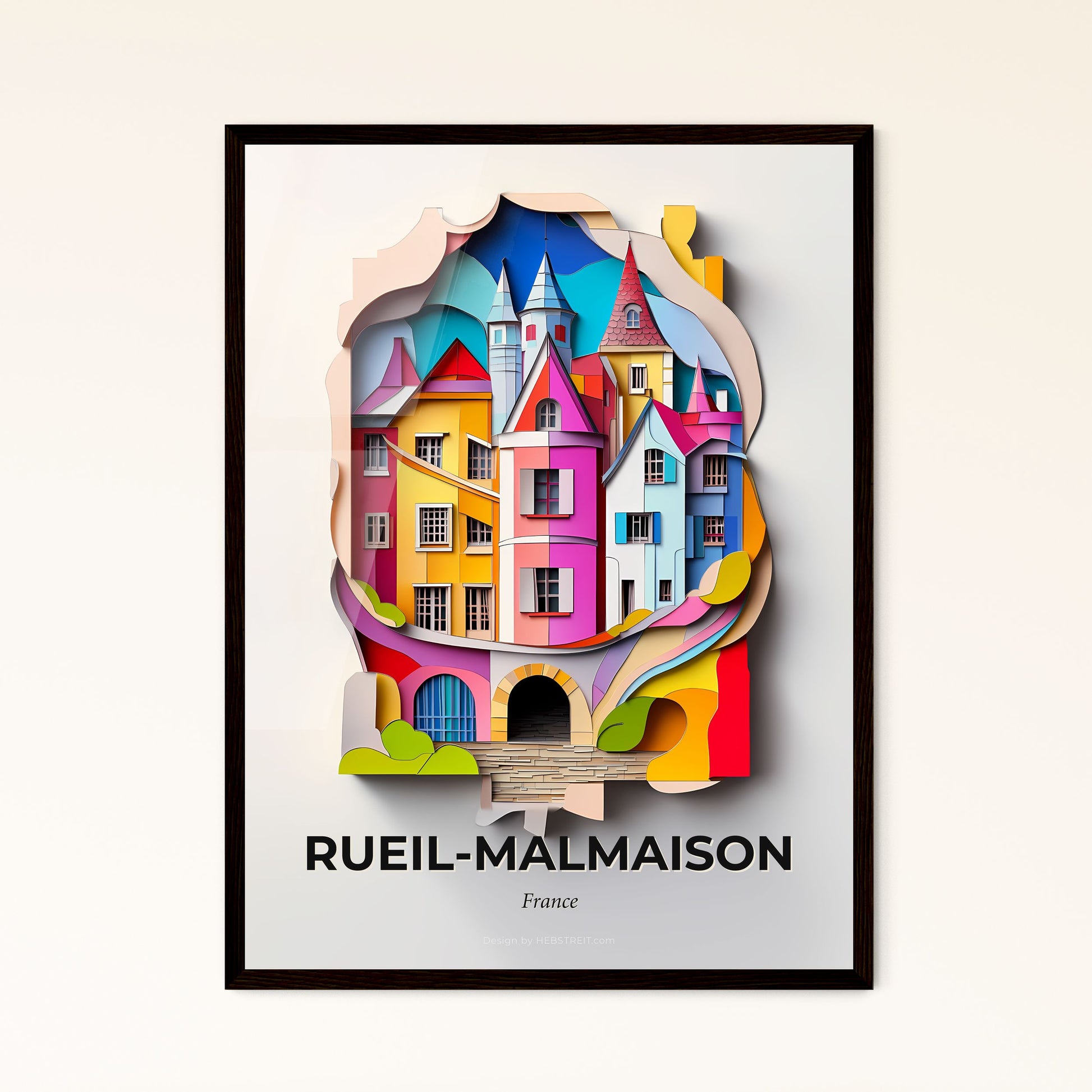 Vivid Rueil-Malmaison, France - a colorful city is cut out of paper