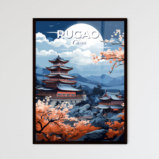 Rugao China Skyline Art Painting - Pagoda Mountains Moon Landscape Illustration Default Title