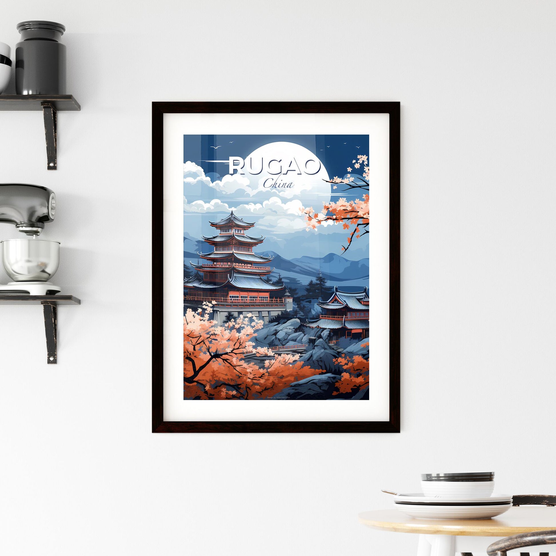 Rugao China Skyline Art Painting - Pagoda Mountains Moon Landscape Illustration Default Title