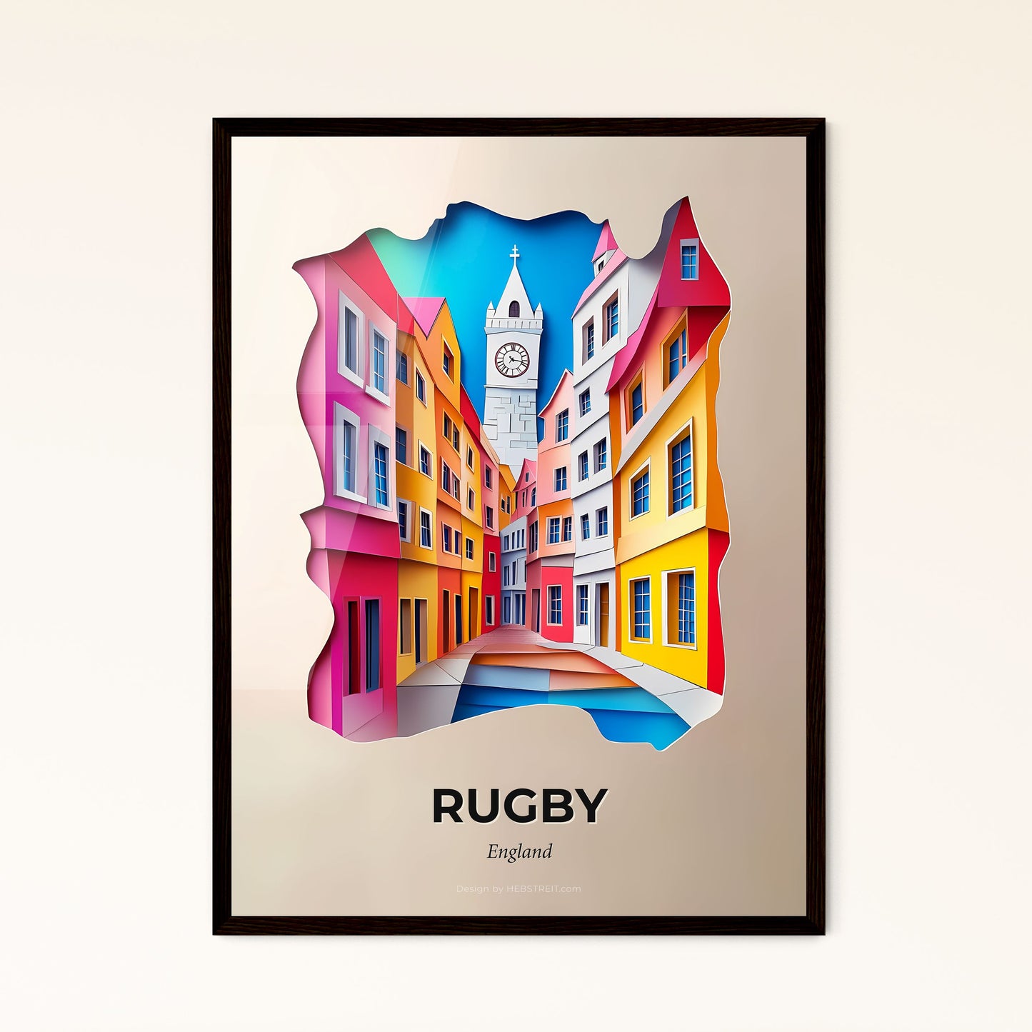 Vivid Rugby, England - a paper cut of a city with a clock tower