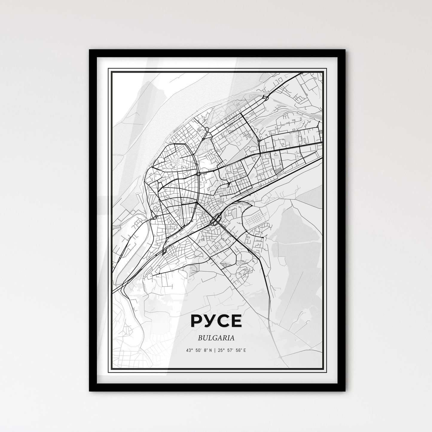 Ruse Bulgaria - Scandinavian Style City Map for Modern Home Decor