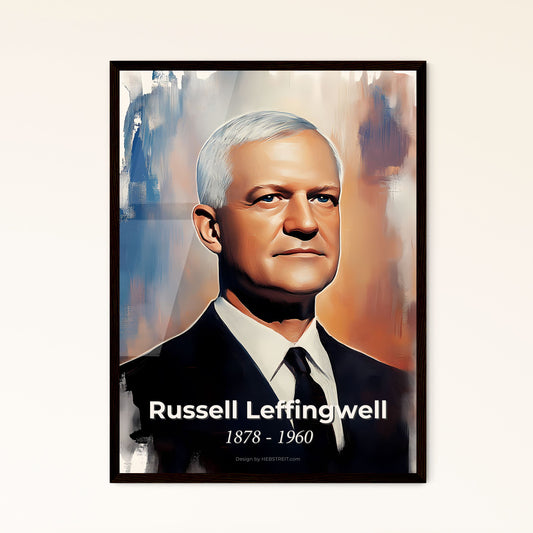 Portrait of Russell Leffingwell, 1878 - 1960. Impressionistic painting of a man in a suit and tie.